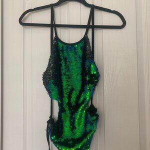 Sequin New Year's Tie Halter Backless Bodysuit